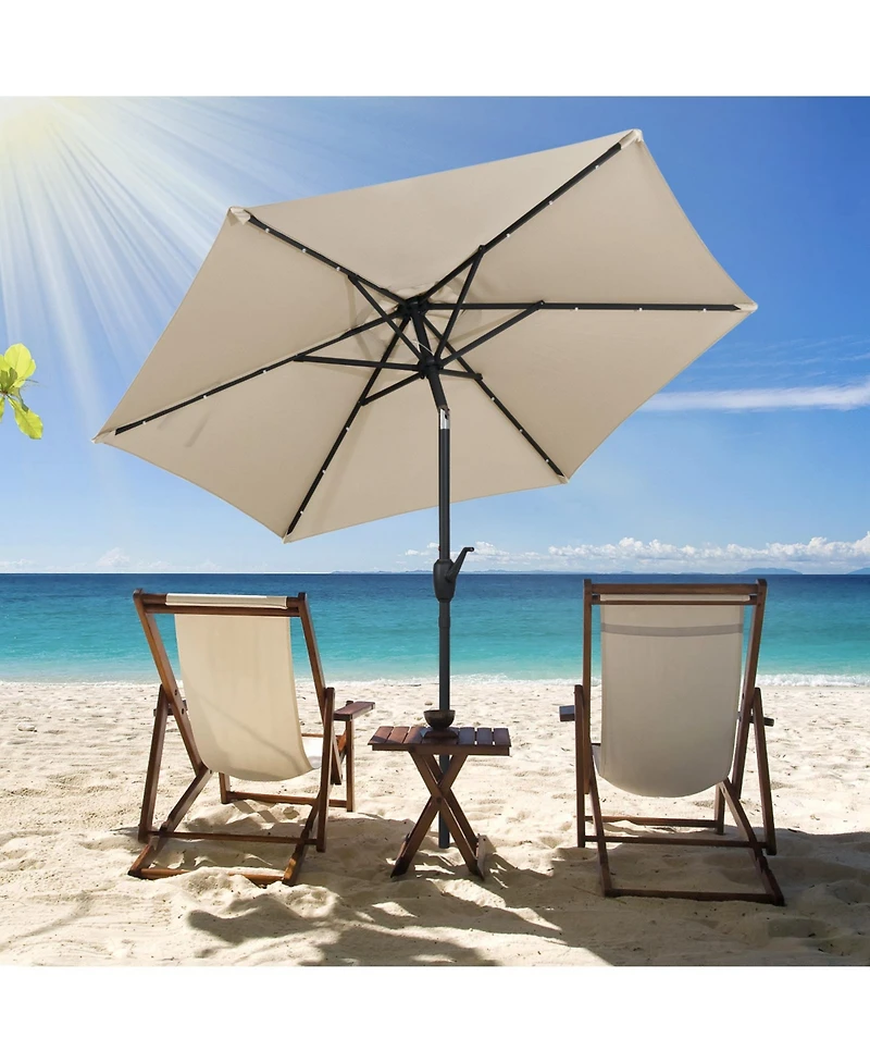 Slickblue Led Lighted Solar Patio Umbrella with Crank Mechanism – Perfect for Backyard, Poolside, or Balcony