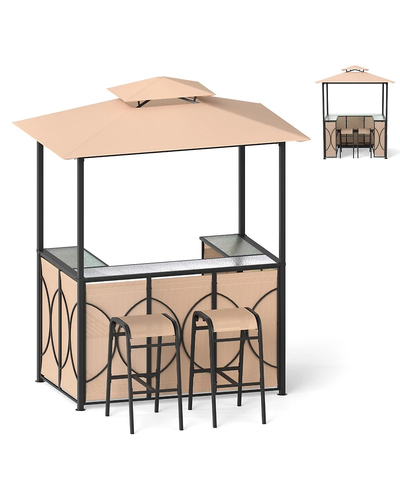 Grill Gazebo Set with Bar Table and 2 Stools for Outdoor Cooking Entertaining