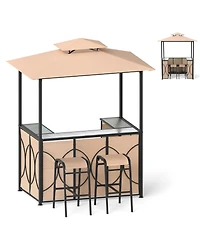 Grill Gazebo Set with Bar Table and 2 Stools for Outdoor Cooking Entertaining