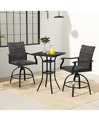3 Pieces Pe Wicker Patio Swivel Bar Set with Quick-Drying Foam