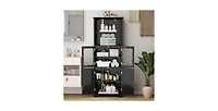 6-Tier Freestanding Bathroom Cabinet with 2 Open Compartments and Adjustable Shelves