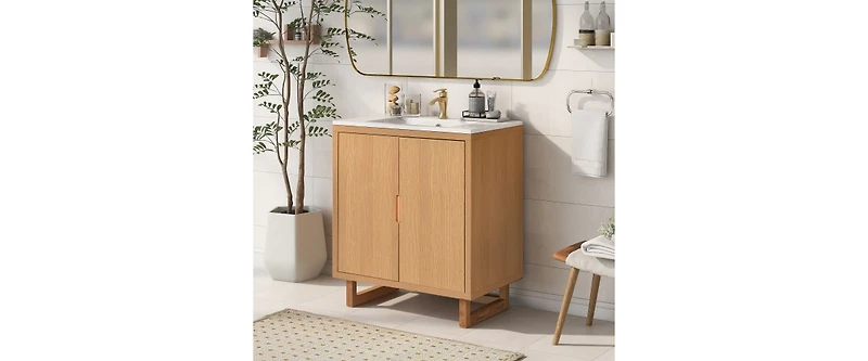 30 in. Modern Freestanding Bathroom Vanity Storage Solid Wood Cabinet Single Top Sink,2 Drawers