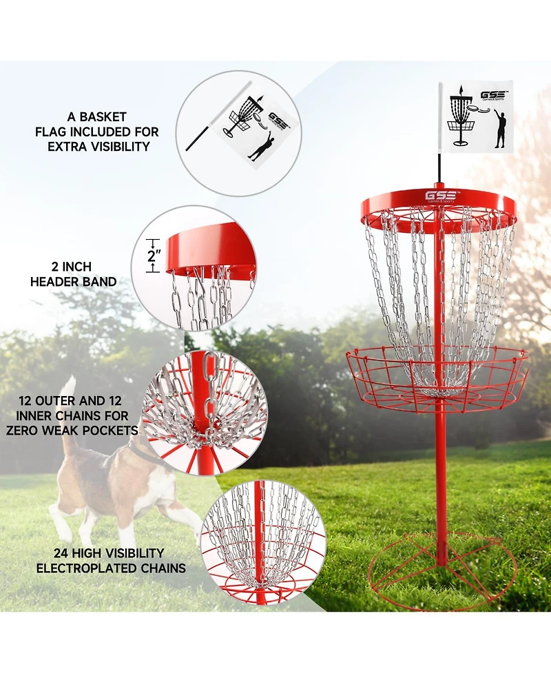 Deluxe 24-Chain Disc Golf Targets Basket, Metal Flying Practice Basket (Black/Blue/Orange/Red)