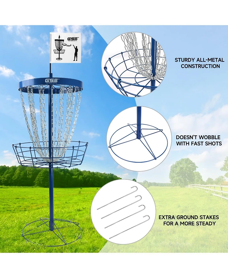 Deluxe 24-Chain Disc Golf Targets Basket, Metal Flying Practice Basket (Black/Blue/Orange/Red)