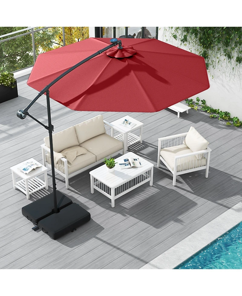 Slickblue Patio Umbrella Offset Cantilever Umbrella with 40 Solar Powered Lights