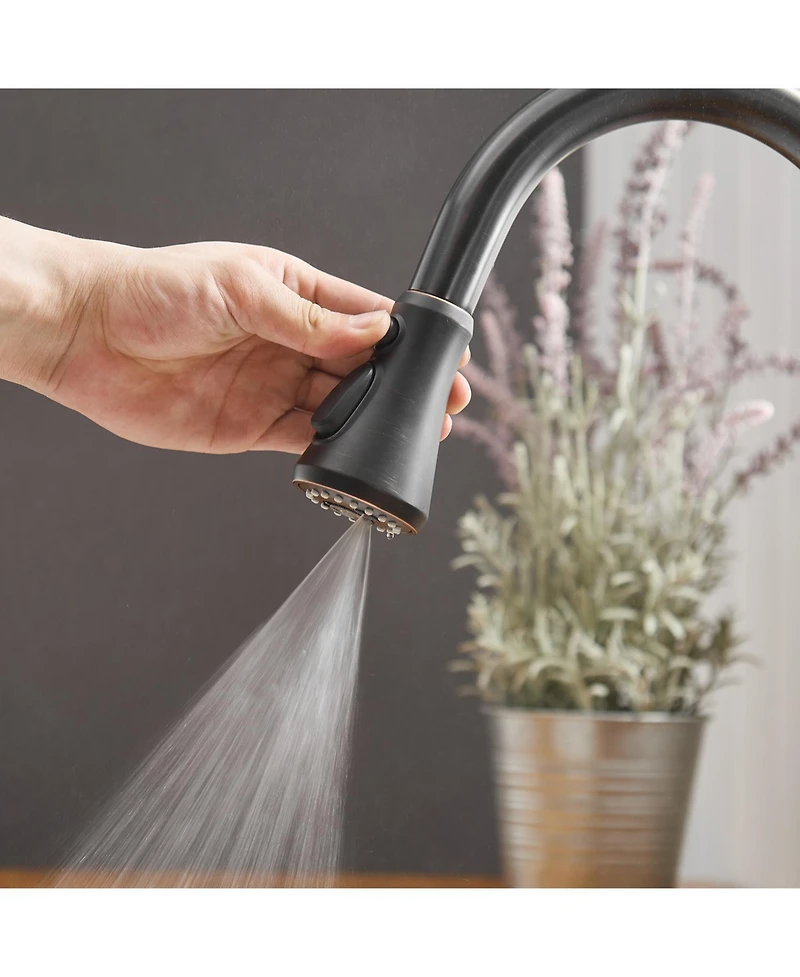 Single-Handle Pull-Down Sprayer 3 Spray High Arc Kitchen Faucet With Deck Plate in Oil Rubbed Bronze