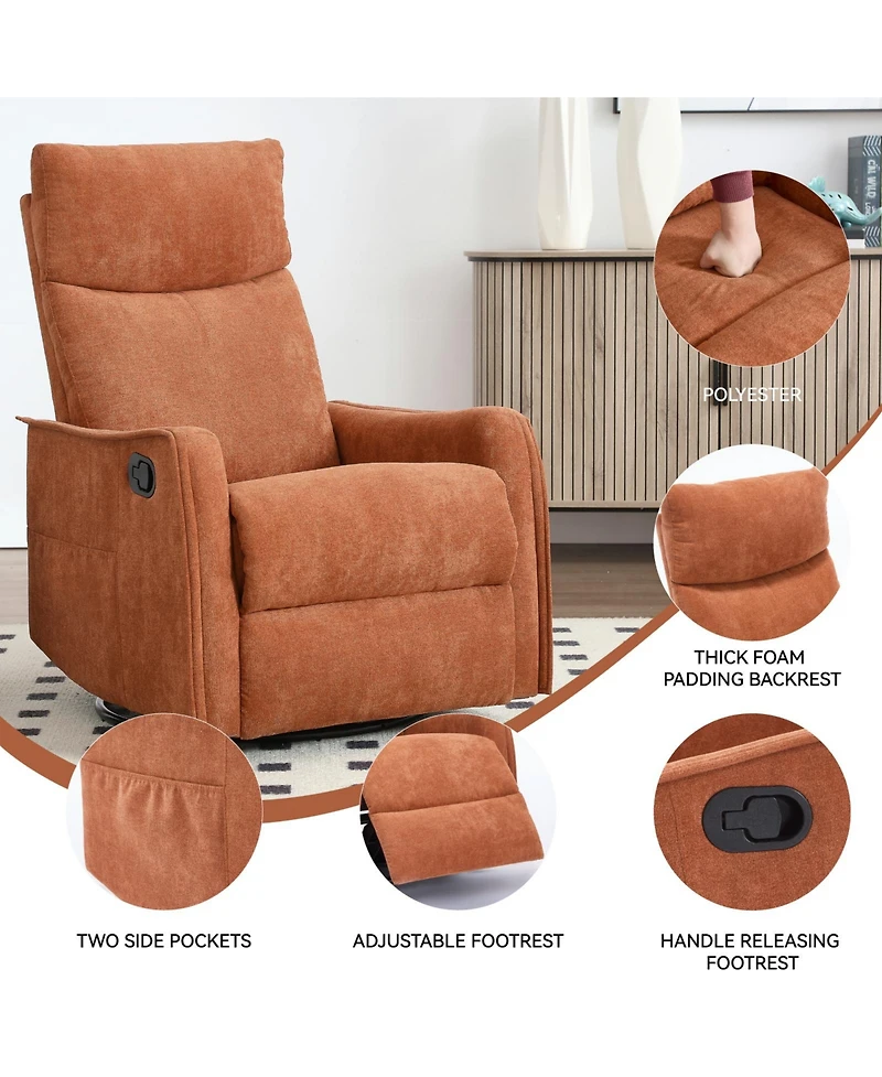 Casainc Heat Massage Manual Recliner Chair with Rocker and Swivel in Fabric for Living Room