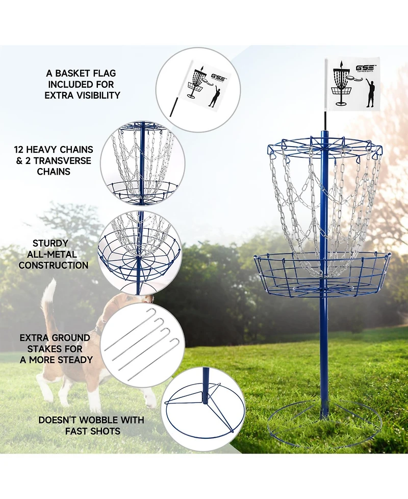 Portable 12-Chain,Disc Golf Targets Basket, Metal Flying Disc Practice Basket(Black/Blue/Orange/Red)