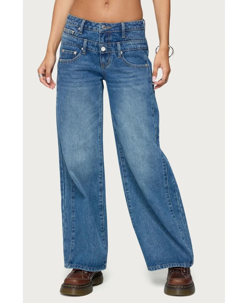 Edikted Women's Abel Layered Look Low Rise Jeans