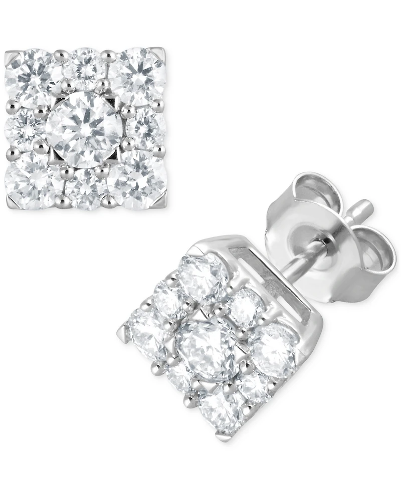 Forever Grown Diamonds Lab Grown Diamond Square Cluster Stud Earrings (1 ct. t.w.) in Sterling Silver