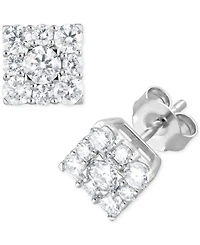Forever Grown Diamonds Lab Grown Diamond Square Cluster Stud Earrings (1 ct. t.w.) in Sterling Silver