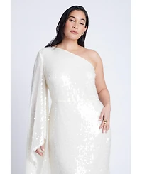 Eloquii Women's One Shoulder Dramatic Sleeve Sequin Dress