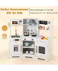 Pretend Play Kitchen Wooden Toy Set with Range Hood Real Sounds and Lights