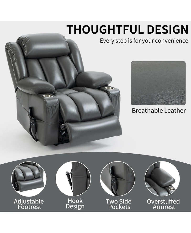 Dual Motor Infinite Position Up to 350 Lbs Leatheraire Power Lift Recliner Chair, Heavy Duty Motion Mechanism with 8-Point Vibration Massage and Lumba