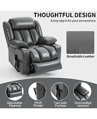 Dual Motor Infinite Position Up to 350 Lbs Leatheraire Power Lift Recliner Chair, Heavy Duty Motion Mechanism with 8-Point Vibration Massage and Lumba