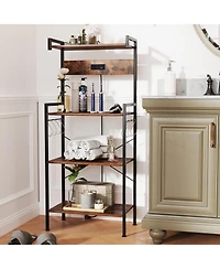 4-Tier Kitchen Bakers Rack with Power Outlet and 8 Hooks