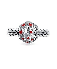 Bling Jewelry Red Silver 'I Love You' Heart Filigree Charm Bead for European Bracelets