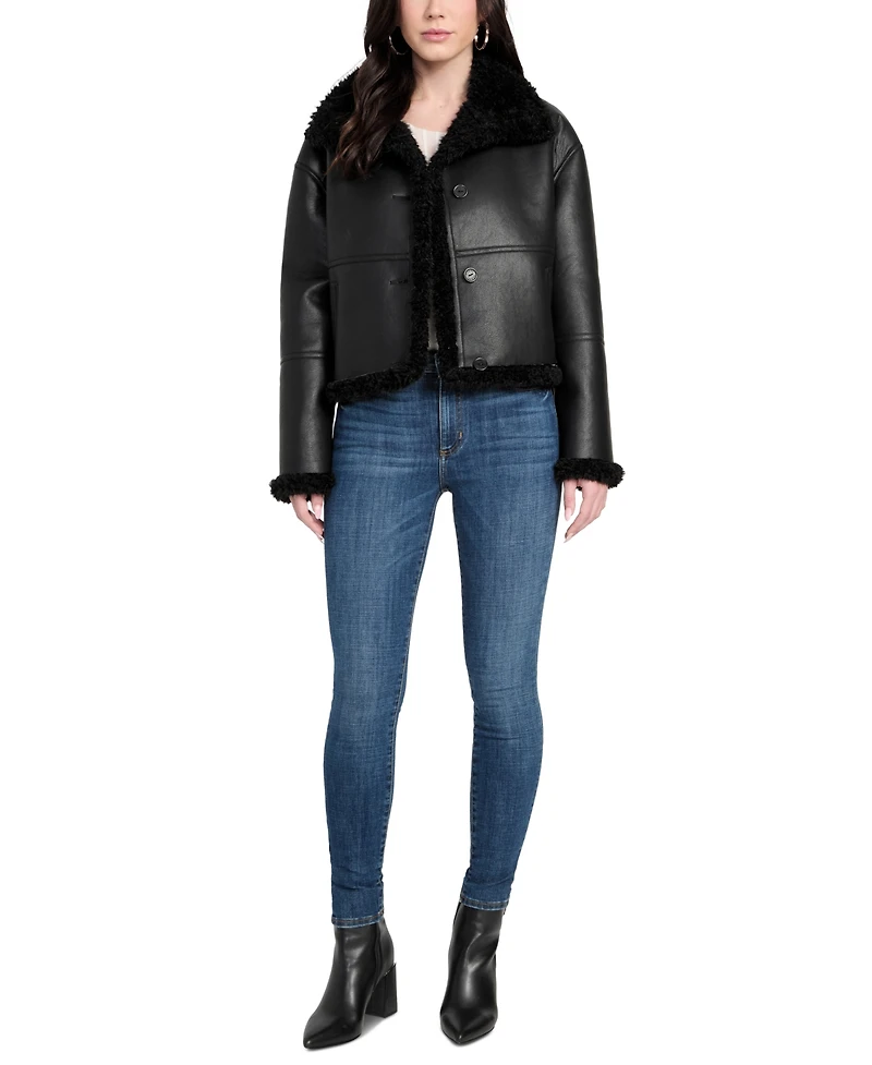 Guess Women's Stand-Collar Faux-Shearling Coat