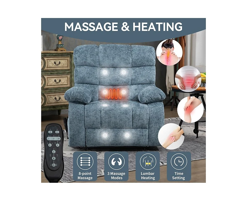 Lift Recliner Chair Heat Massage Dual Motor Infinite Position Up to 350 Lbs Large Electric Power Recliners with Power-Remote, Medium-firm and Hea