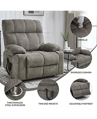 Dual Motor Infinite Position Up to 350 Lbs Chenille Power Lift Recliner Chair with 8-Point Vibration Massage and Lumbar Heating Cup Holders