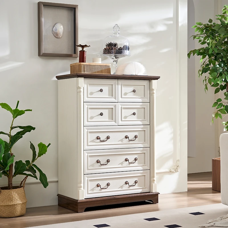 7 Drawer Bathrooom Cabinet Chest with Wooden Base and Riser Trim