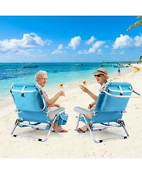 Foldable Backpack Beach Chair with Cup Holder and Storage Pockets Set of 2