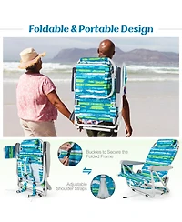 Foldable Backpack Beach Chair with Cup Holder and Storage Pockets Set of 2