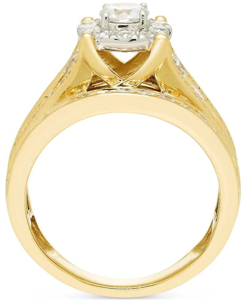 Diamond Halo Multirow Engagement Ring (2 ct. t.w.) in 14k Two-Tone Gold