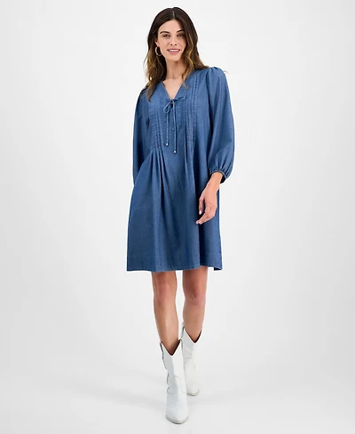 Robbie Bee Women's Pleated-Front Tie-Neck Dress