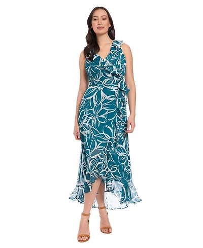 London Times Petite Floral-Print Ruffled Maxi Dress