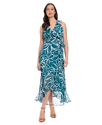 London Times Petite Floral-Print Ruffled Maxi Dress