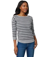 Melissa Paige Women's Striped Button-Shoulder Boatneck 3/4-Sleeve Sweater
