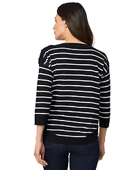 Melissa Paige Women's Striped Button-Shoulder Boatneck 3/4-Sleeve Sweater