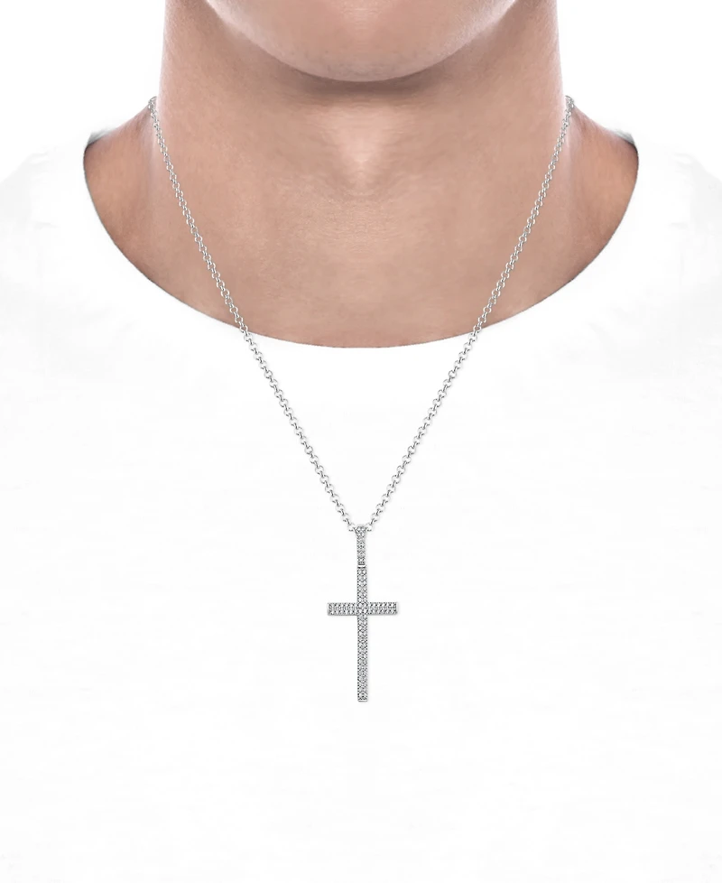 Men's Diamond Pave Cross 22" Pendant Necklace (1 ct. t.w.) in 10k White Gold