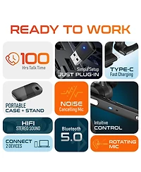 Ultralight Bluetooth Headset with Noise Cancelling Microphone, Bluetooth Earpiece with Charging Case, Auto Pair Usb Dongle for Pc/Laptop, Compatible w