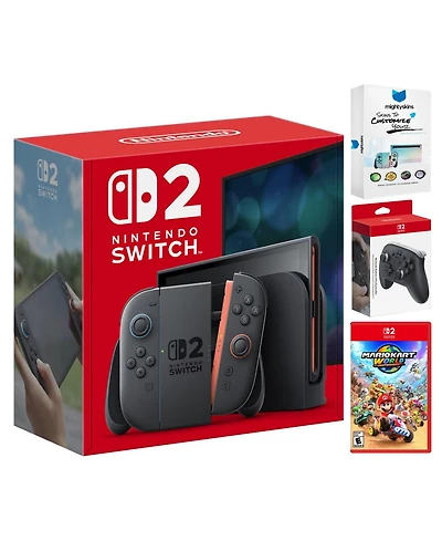 Nintendo Switch 2 Video Game Console with Mario Kart World, Pro Controller and MightySkins Code Bundle