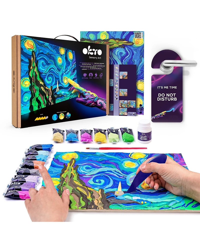 Wise Elk Okto Sensory Art 3D Painting "Starry Night" – 11.8" x 15.7" Canvas Kit