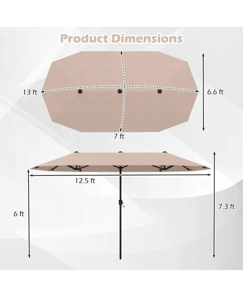 Gymax 13 Ft Double-sided Patio Umbrella Outdoor Large Twin Size Umbrella