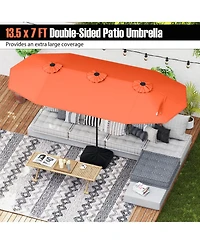 Gymax 13FT Double-sided Patio Umbrella w/ Crank Handle Base Safety Lock