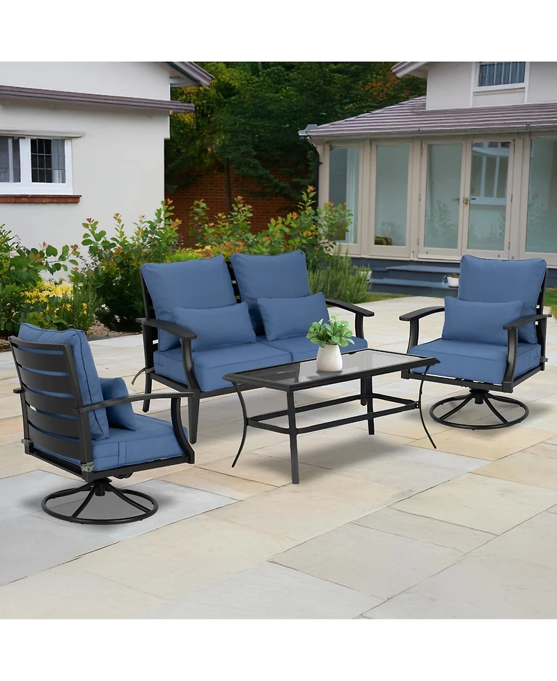 Aoodor 24'' x Outdoor Deep Seat Cushion Set, Olefin Fabric (Set of 2 Seats, Backs, Lumbar Pillows)