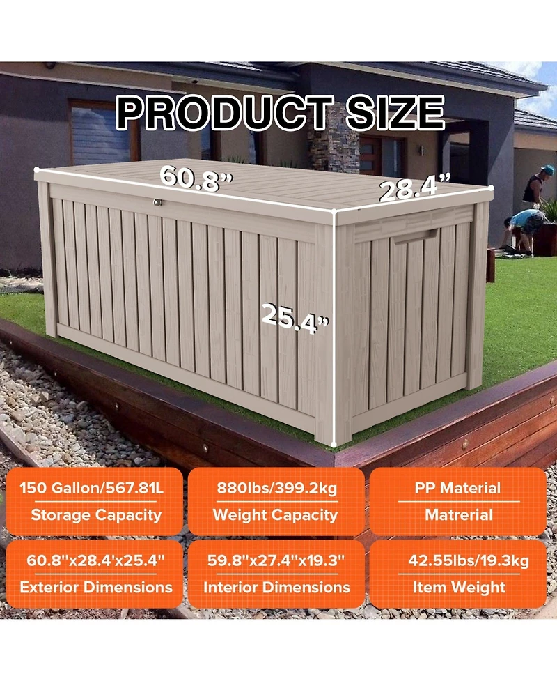 Mondawe 150 Gallon Resin Waterproof Outdoor Deck Box,Patio Storage Box
