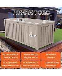 Mondawe 150 Gallon Resin Waterproof Outdoor Deck Box,Patio Storage Box