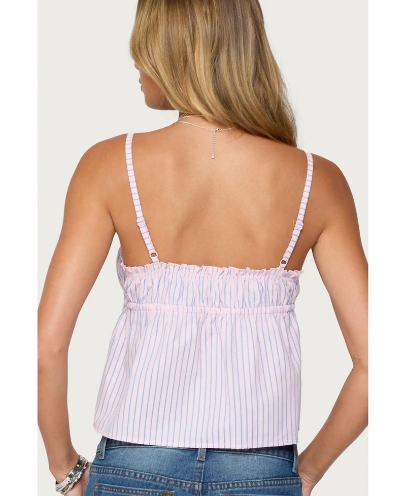 Edikted Women's Avenly Striped Tie Front Babydoll Top