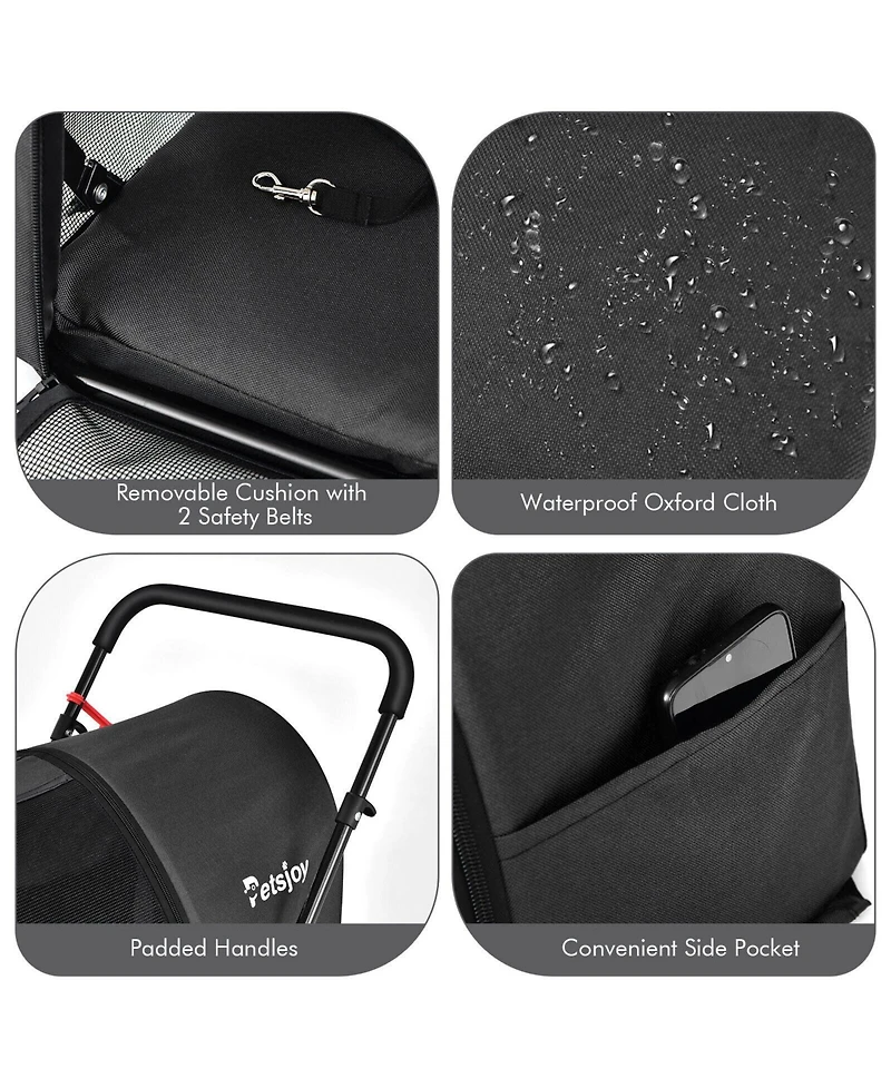 4-in-1 Double Pet Stroller with Detachable Carrier and Travel Carriage