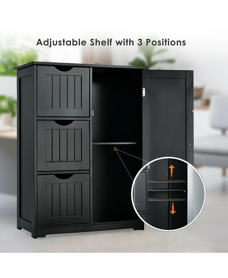 Volenca Bathroom Floor Cabinet Side Storage Cabinet with 3 Drawers and 1 Cupboard