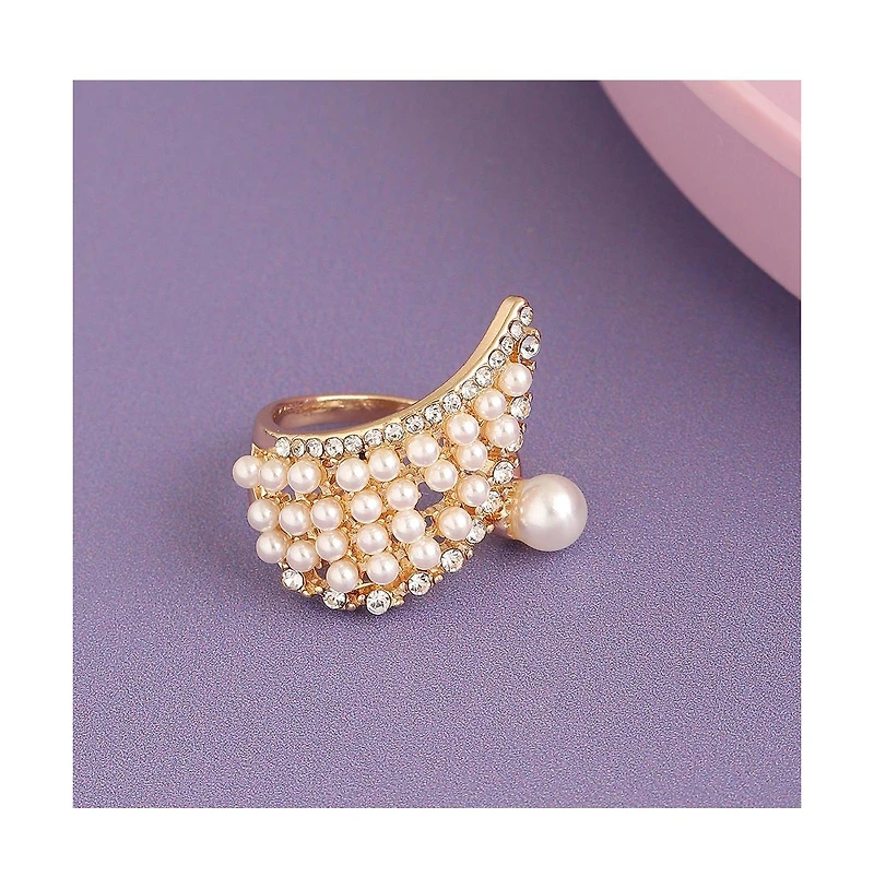 Sohi Women's White Pearl Cluster Cocktail Ring