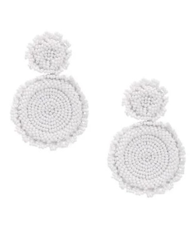 Sohi Womens White Beaded Circular Drop Earrings