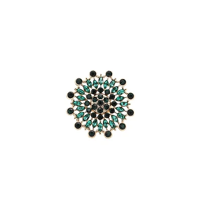 Sohi Women's Green Circular Stone Statement Ring