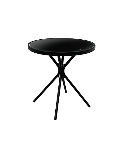 Steel Outdoor Patio Side Coffee Table with Tempered Glass Tabletop