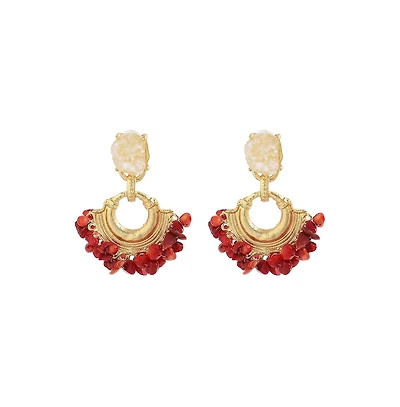 Sohi Women's Red Cluster Stone Drop Earrings